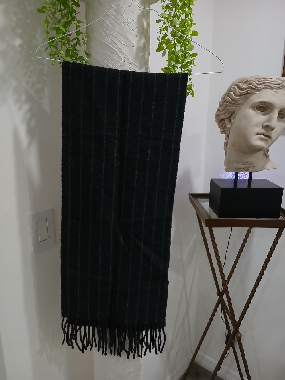 Polo by Ralph Lauren Charcoal Pinstripe Wool Scarf - Picture 2 of 3